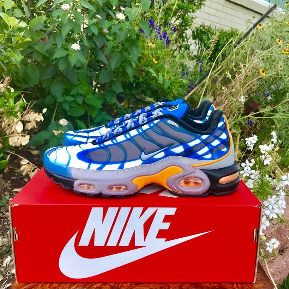 Nike Men's Air Max Plus PRM Photo Blue Grey Orange - Picture 2 of 7